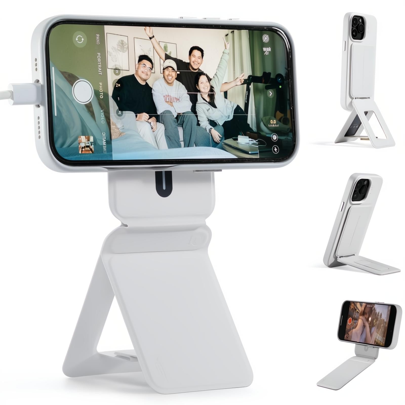 MOFT Phone Tripod Stand Selfie Stick for iPhone, Multi-Angles iPhone Stand, Lightweight & Portable Phone Holder, Strong Magnets, MOVAS Vegan Leather, Travel Essentials, Jet Black (Without Card Slot)
